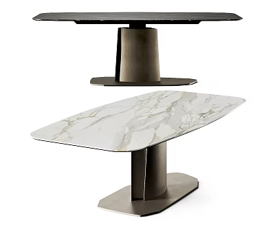 Sleek Modern Dining Table Designs with Marble and Black Tabletops and Metal Bases 3d model