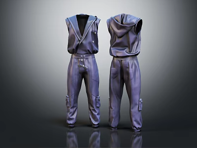 Shiny Purple Sleeveless Jumpsuit With Pockets Front And Back View 3d model