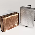 Vintage Copper Suitcase And Silver Grid Patterned Luggage Displayed Together On White Background 3d model