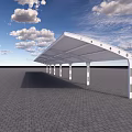 White Outdoor Canopy With Multiple White Pillars On Brick Paved Ground Under Blue Sky 3d model