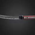 Traditional Samurai Sword With Curved Blade And Red White Diamond Pattern Handle 3d model