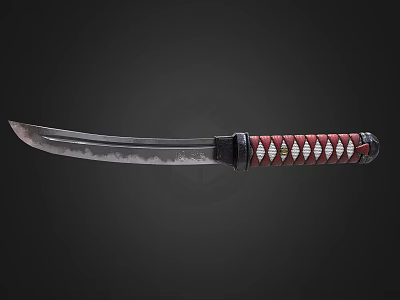 Traditional Samurai Sword With Curved Blade And Red White Diamond Pattern Handle 3d model Traditional Samurai Sword With Curved Blade And Red White Diamond Pattern Handle 3d model