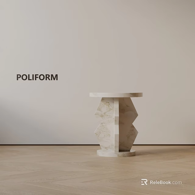 Poliform Modern Marble Side Table With Geometric Base Design In Contemporary Interior 3d model