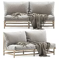 Cozy Modern Two Seater Sofa With Gray Cushions Wooden Frame And Throw Blanket