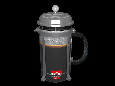 Stainless Steel French Press Coffee Maker Kitchen Appliance With Glass Body And Handle 3d model