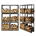 Stone Wood Logs Stacked Neatly On Metal Storage Racks For Organized Firewood