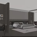 Modern Bedroom Design With King Size Bed Wooden Floor Nightstand Accent Chair And Large Window