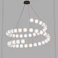 Modern Chandelier with Multi Tiered Circular Design White Spherical Balls and Metallic Connectors