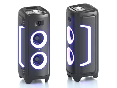 Dual Black Portable Speakers with Blue Purple LED Circular Ring Illumination and Modern Design 3d model