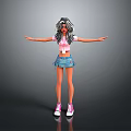 Anime Style 3D Girl Model With Pink Top Denim Skirt And Pink Sneakers