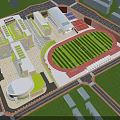 Modern School Buildings With Green Roofs Sports Field And Open Campus Layout