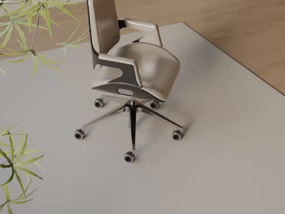 Modern Office Chair With Leather Upholstery Swivel Wheels And Green Plant Accents 3d model