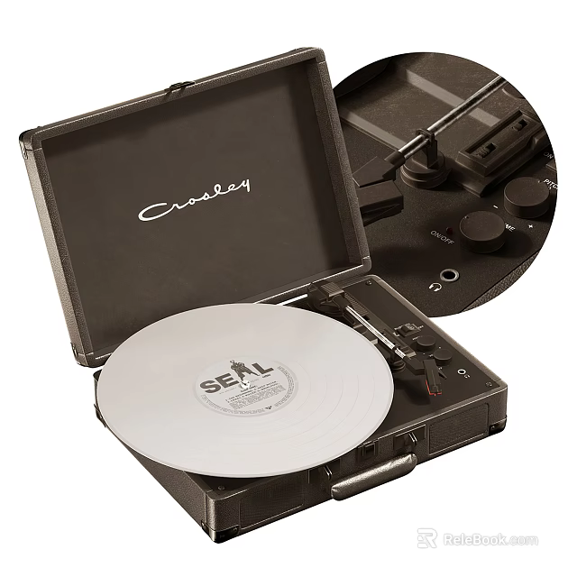 Crosley Portable Suitcase Record Player With White SEAL Vinyl Record And Control Knobs 3d model 