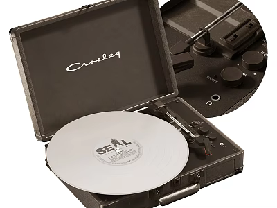 Crosley Portable Suitcase Record Player With White SEAL Vinyl Record And Control Knobs 3d model