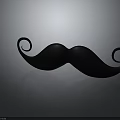 Black Curled Mustache With Spiral Ends On Gray Gradient Background And Reflection