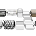 Household Storage Organizers With Metal Wire Baskets Clear Plastic Boxes Wooden Containers And Rectangular Shapes