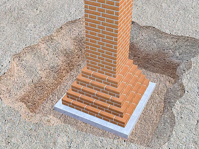 Brick Column Building Component With Concrete Foundation And Surrounding Soil 3d model
