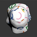 White Bucket Hat Featuring Colorful Abstract Curved Patterns For Stylish Look 3d model