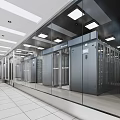 Modern Data Center with Industrial Server Racks in Glass Enclosed Technical Facility 3d model