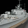 Realistic 3D Model Of A Warship With Turrets And Deck