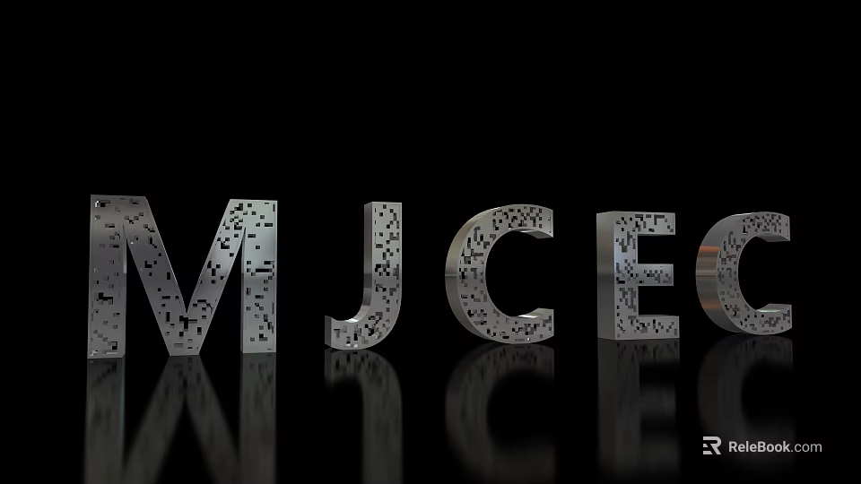 3D Metallic Letters With Hollow Design On Black Background And Reflection 3d model 