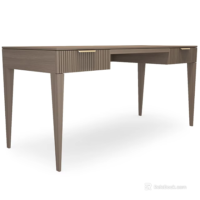 Elegant Modern Wooden Desk With Slim Legs And Metal Handle Ribbed Drawers 3d model 