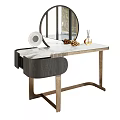 Modern Dressing Table With Marble Top Round Mirror Wooden Stand And Decorative Items
