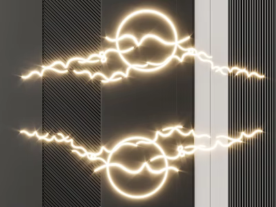 Modern Wall Decor with Luminous Circular Design Wavy Lines and Striped Background Featuring Lighting Effect 3d model