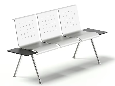 Modern Public Chair With Three Seats White Backrest Seat Perforated Pattern Black Armrests Metal Legs 3d model