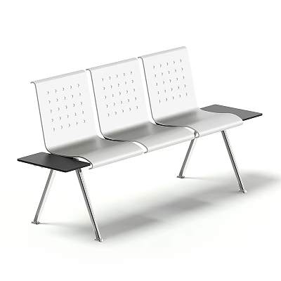 Modern Public Chair With Three Seats White Backrest Seat Perforated Pattern Black Armrests Metal Legs 3d model