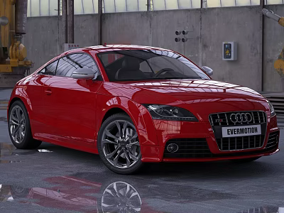 Red Audi Coupe Car In Industrial Workshop With Shiny Exterior And Alloy Wheels 3d model