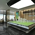 Modern Sales Office Interior Design Featuring Model Display And Reception Area With Wooden Decor And Lighting