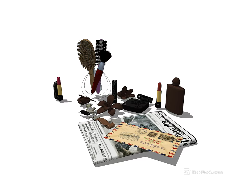 Glamorous Beauty Perfume Cosmetics Collection With Lipsticks Brushes And Bottles 3d model 