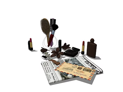 Glamorous Beauty Perfume Cosmetics Collection With Lipsticks Brushes And Bottles 3d model
