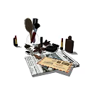 Glamorous Beauty Perfume Cosmetics Collection With Lipsticks Brushes And Bottles