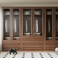 Modern Wooden Wardrobe With Glass Doors And Drawers In Interior Design