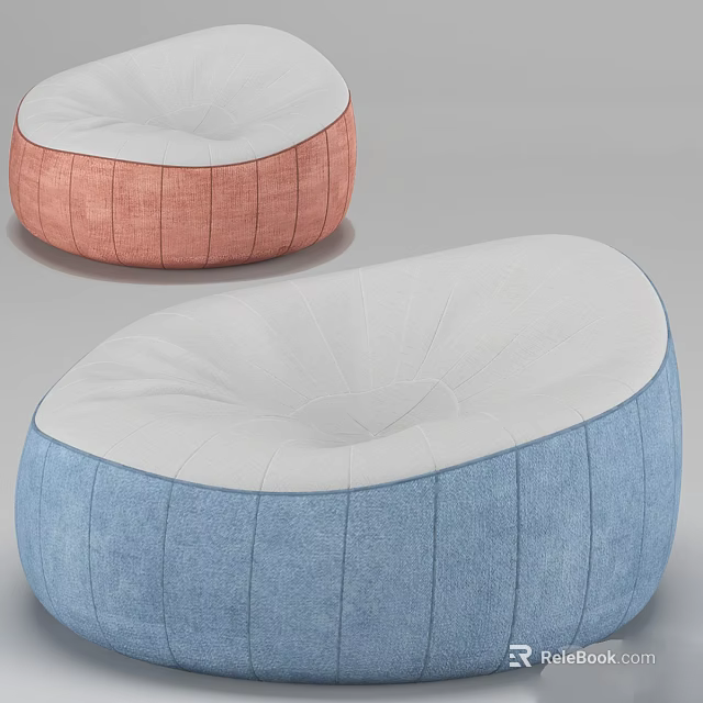 Comfortable Pink And Blue Fabric Bean Bag Chairs With White Top And Striped Design 3d model 