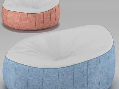 Comfortable Pink And Blue Fabric Bean Bag Chairs With White Top And Striped Design 3d model