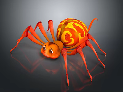 Cartoon Spider 3D Model with Orange Yellow Swirled Pattern Big Eyes and Long Thin Legs 3d model