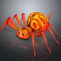 Cartoon Spider 3D Model with Orange Yellow Swirled Pattern Big Eyes and Long Thin Legs