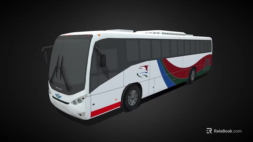 White Public Bus With Red Blue Green Stripes And Wheelchair Symbol 3d model 