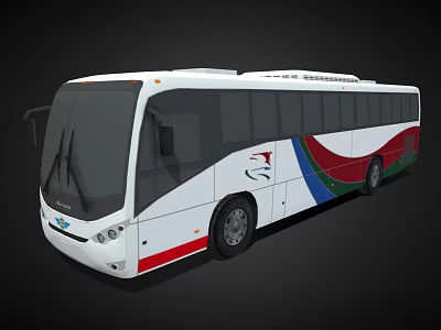 White Public Bus With Red Blue Green Stripes And Wheelchair Symbol 3d model