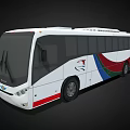 White Public Bus With Red Blue Green Stripes And Wheelchair Symbol