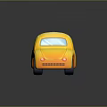 Yellow Toy Car With Blue Wheels And Orange Headlights On Reflective Surface