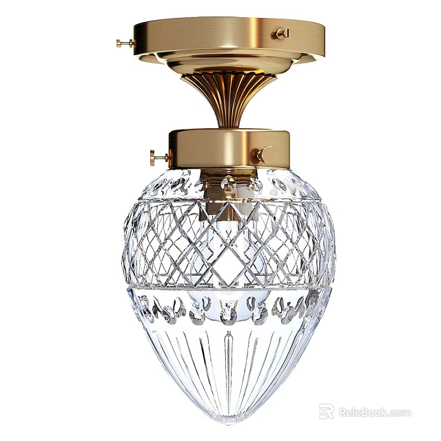 Elegant Crystal Ceiling Light With Gold Plated Frame And Diamond Cut Decorative Pattern 3d model 