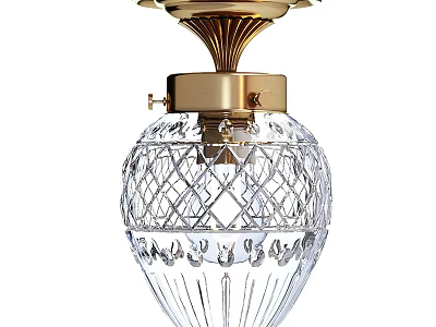Elegant Crystal Ceiling Light With Gold Plated Frame And Diamond Cut Decorative Pattern 3d model