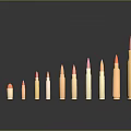 Different Sizes And Colors Bullets Arranged On Black Background With Reflections