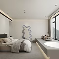 Minimalist Modern Hotel Guest Room With Large Windows Mountain View White Interior And Cozy Bed