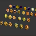 Colorful Decorative Eggs With Intricate Patterns And Vibrant Designs Arranged On Dark Background