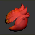 Fiery Demon Creature Head with Red Flaming Mane Fierce Expression and Glowing Yellow Eyes